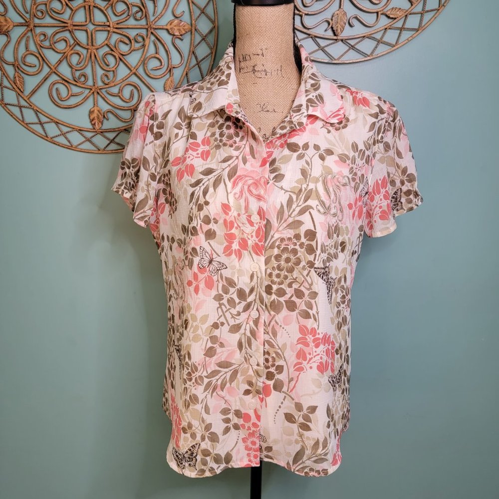 ALFRED DUNNER Button Down Short Sleeve Floral Shirt